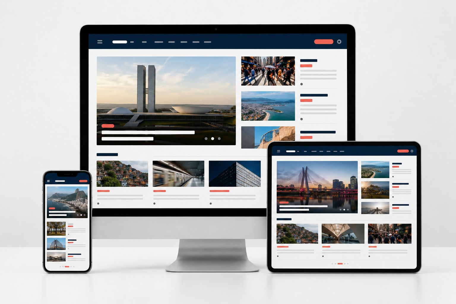 Portal de notícias profissional em diferentes dispositivos